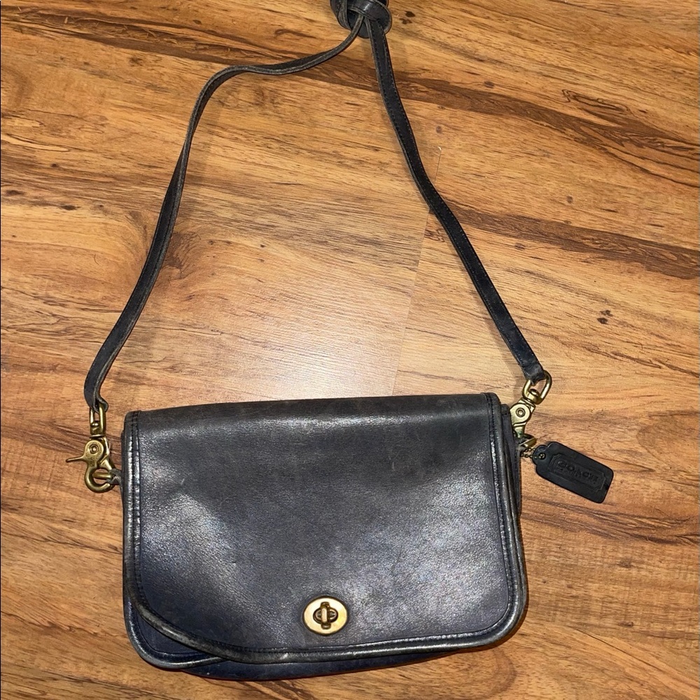 Vintage Black Leather Coach Crossbody Purse